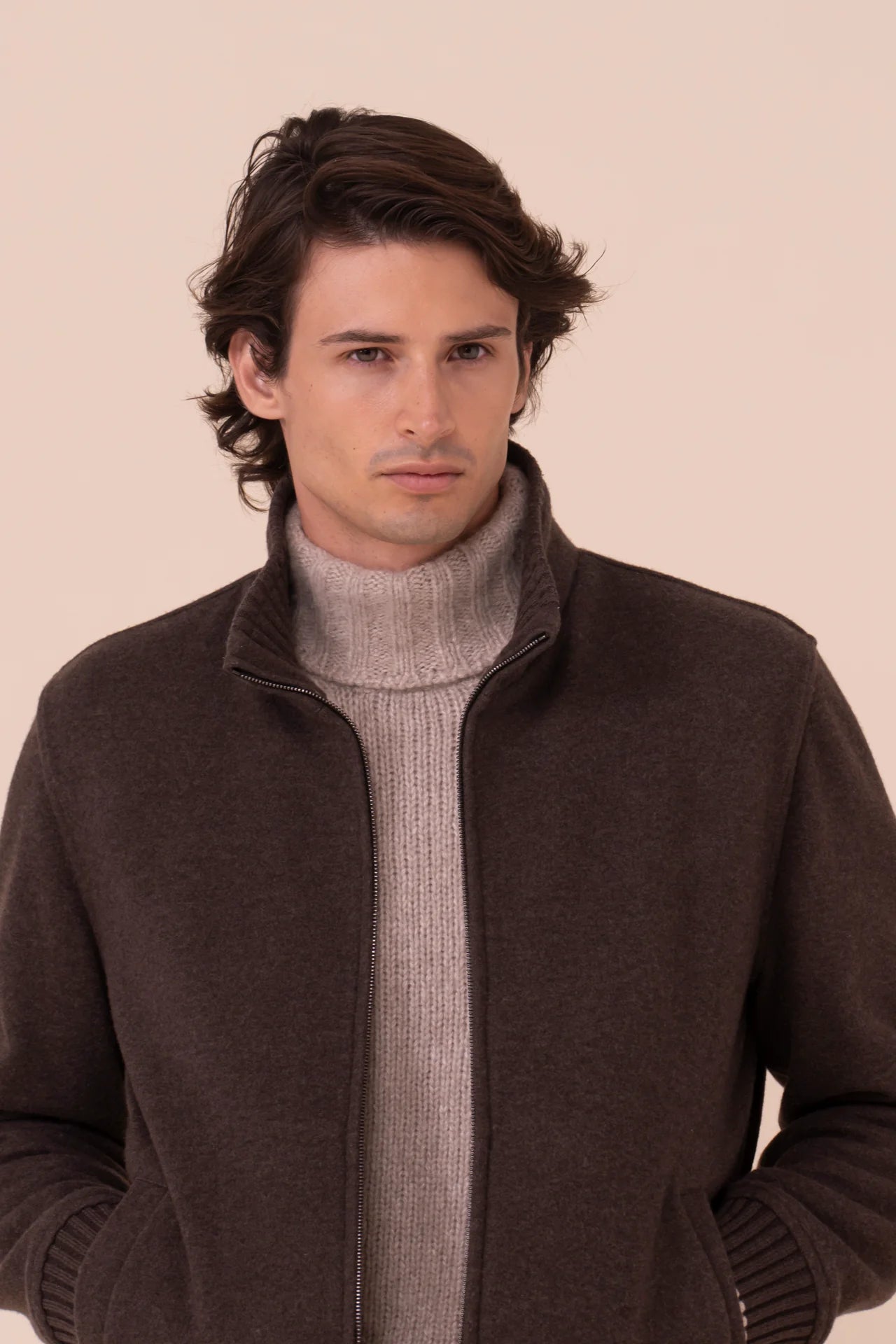 Lugano giacca in cashmere flanel con zip