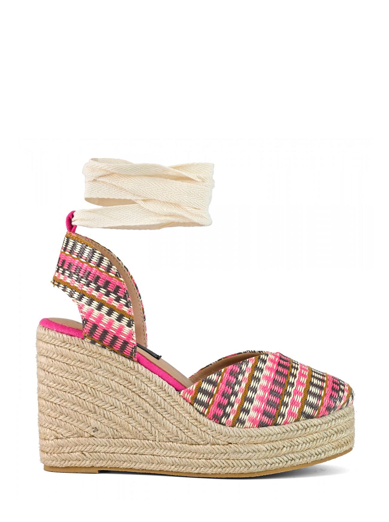 Sandali zeppa plateau in rafia multicolor