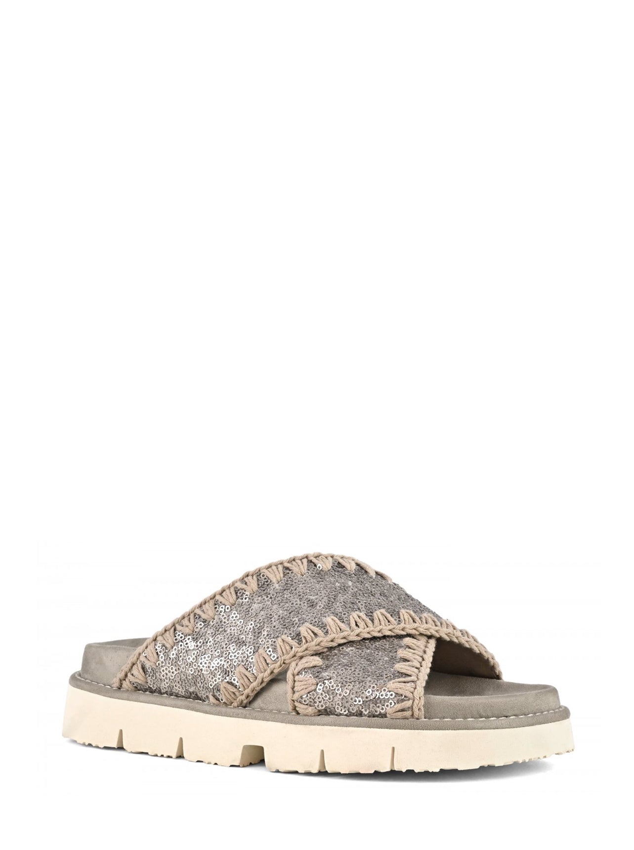 Criss-cross bio sandal microsequins