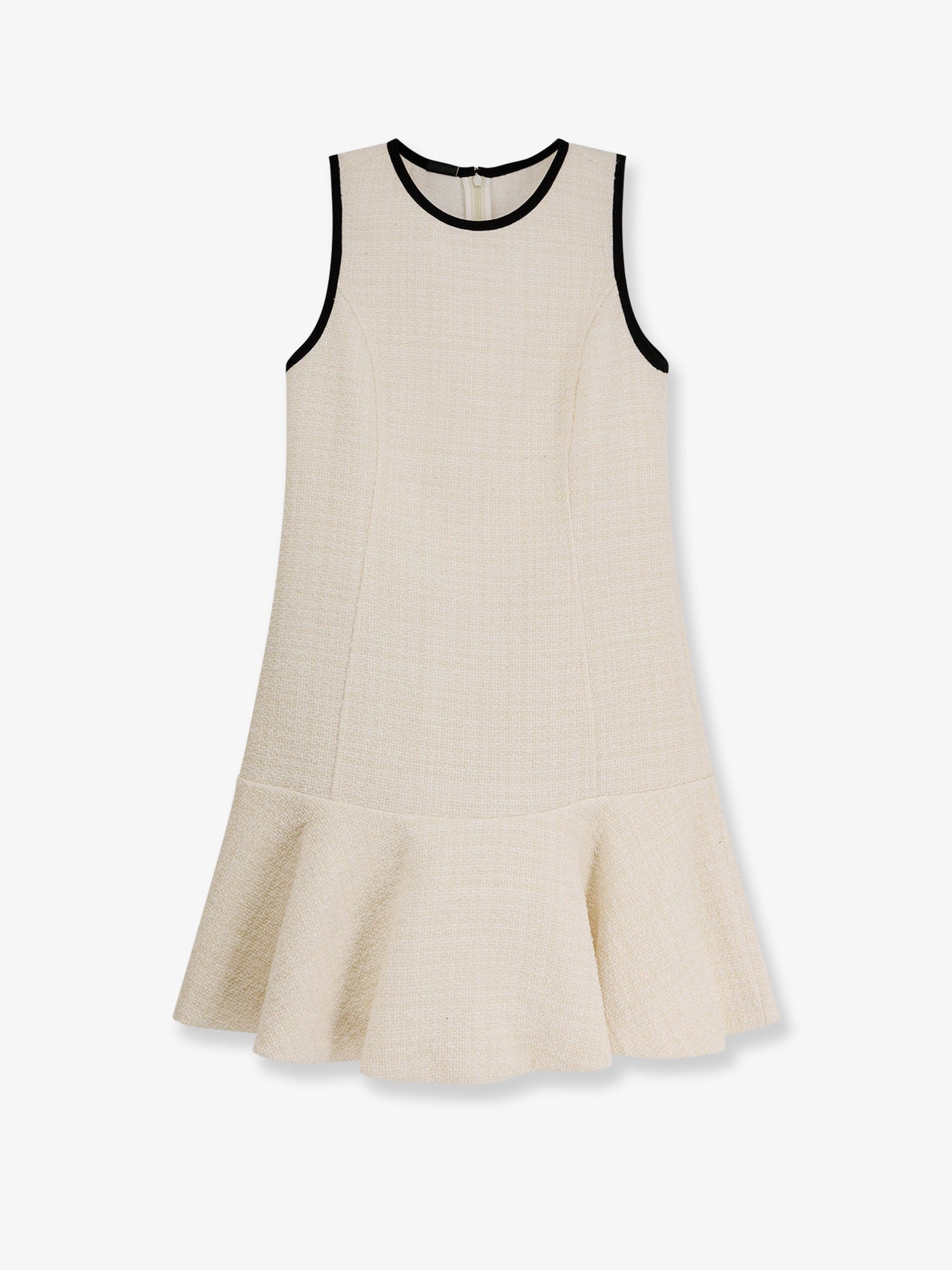 Abito smanicato scampanato in tweed fantasia
