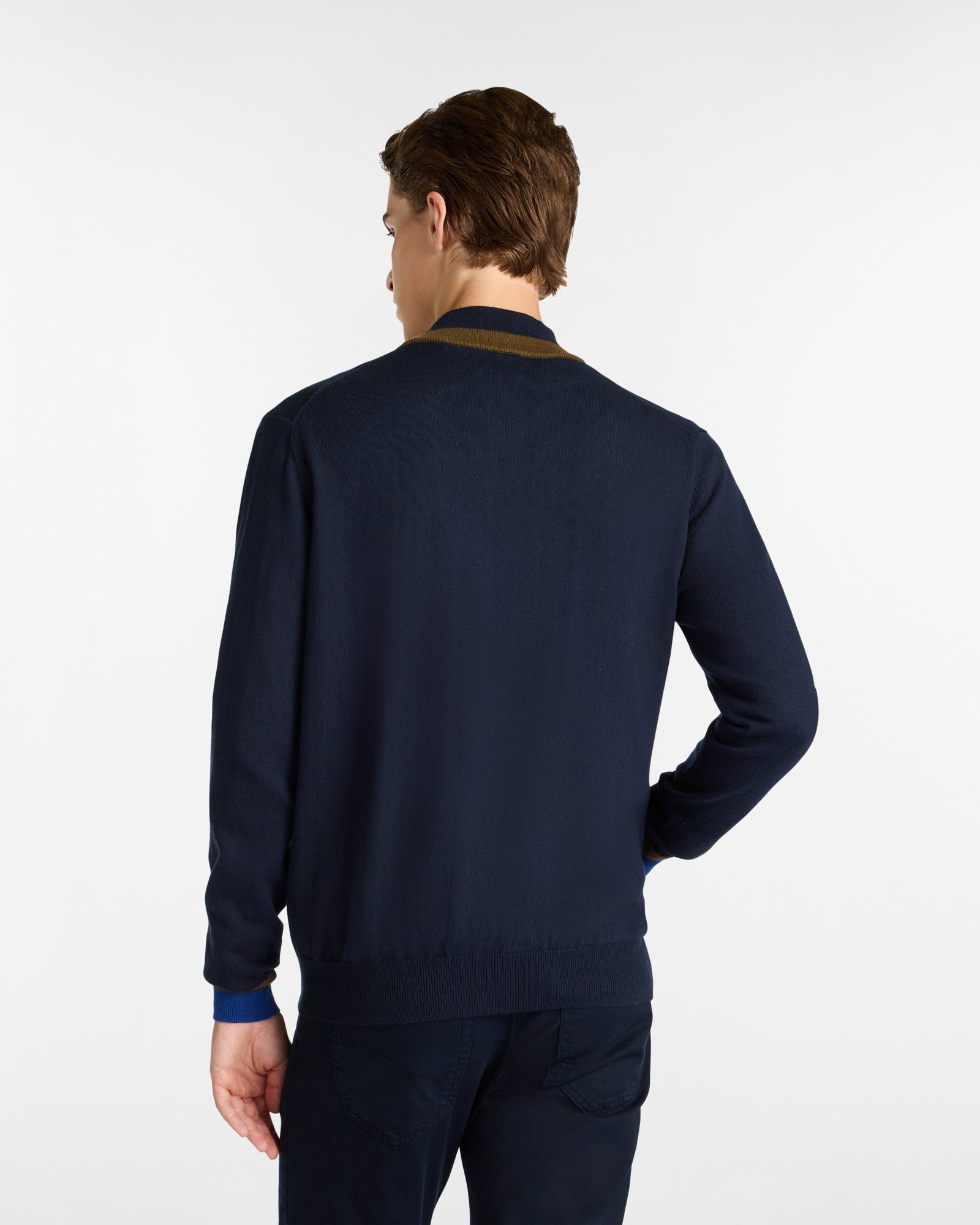 Pullover Full Zip con Dettagli a Contrasto e Logo Ricamato