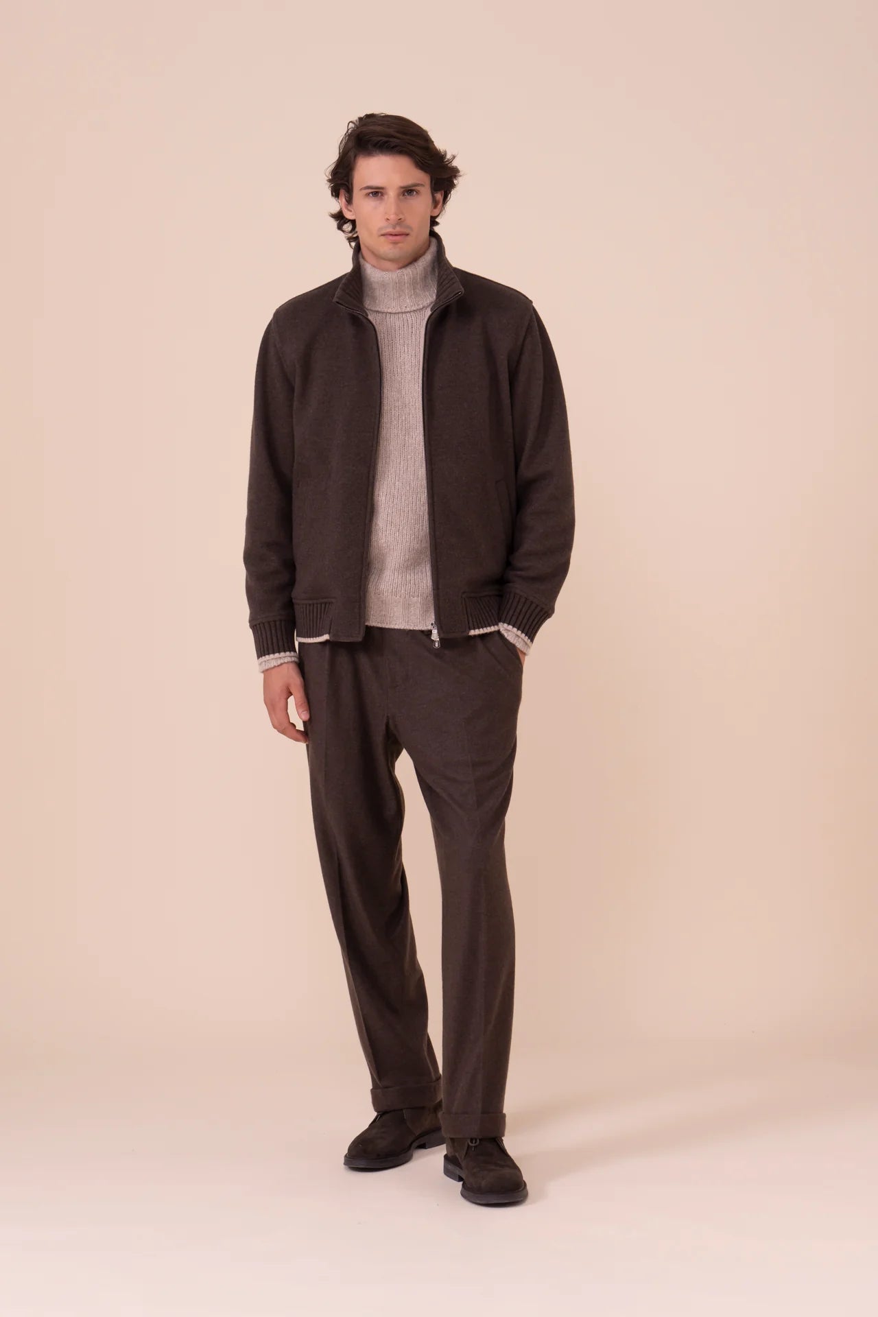 Lugano giacca in cashmere flanel con zip