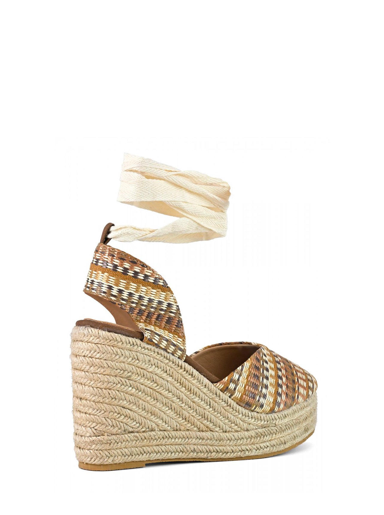 Sandali zeppa plateau in rafia multicolor