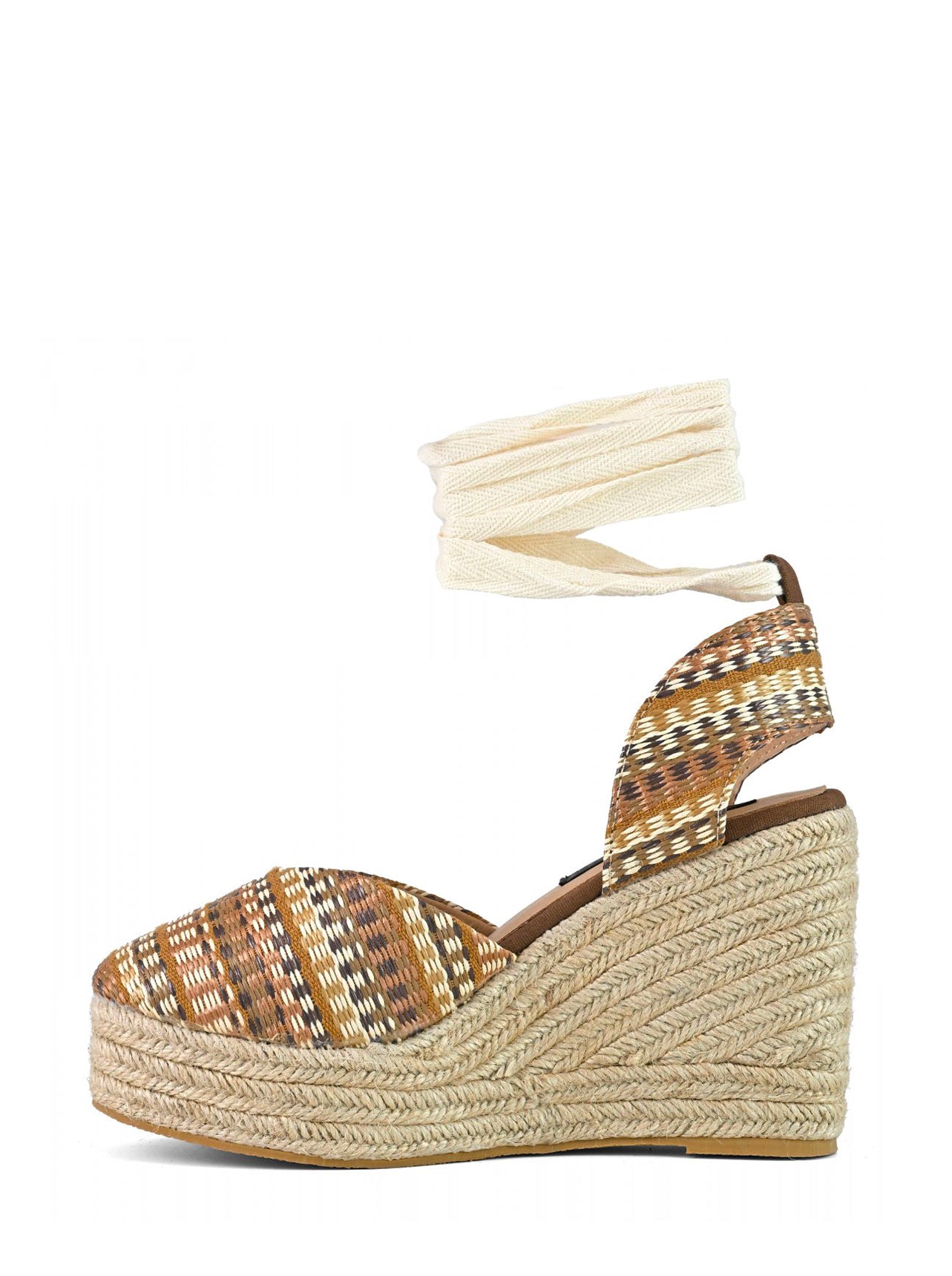 Sandali zeppa plateau in rafia multicolor