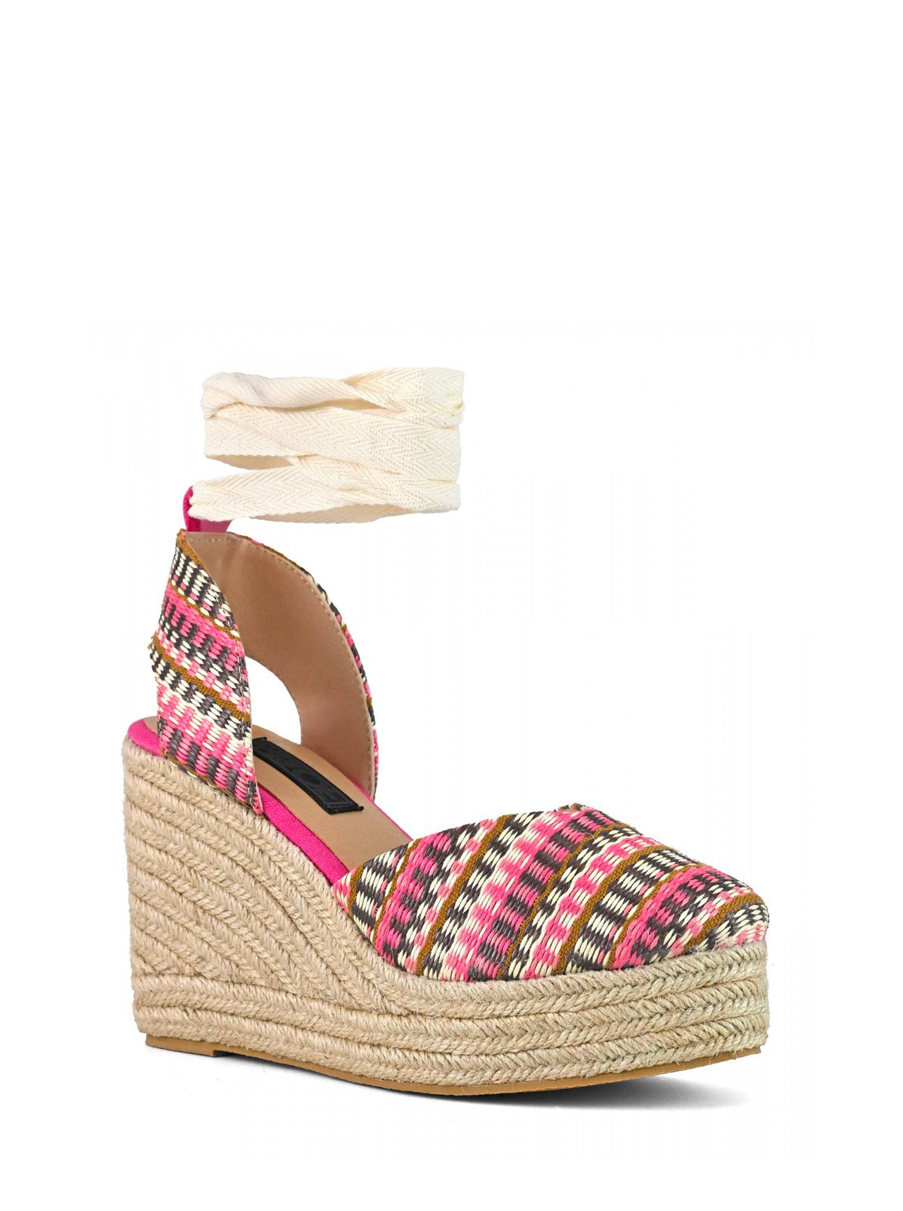 Sandali zeppa plateau in rafia multicolor
