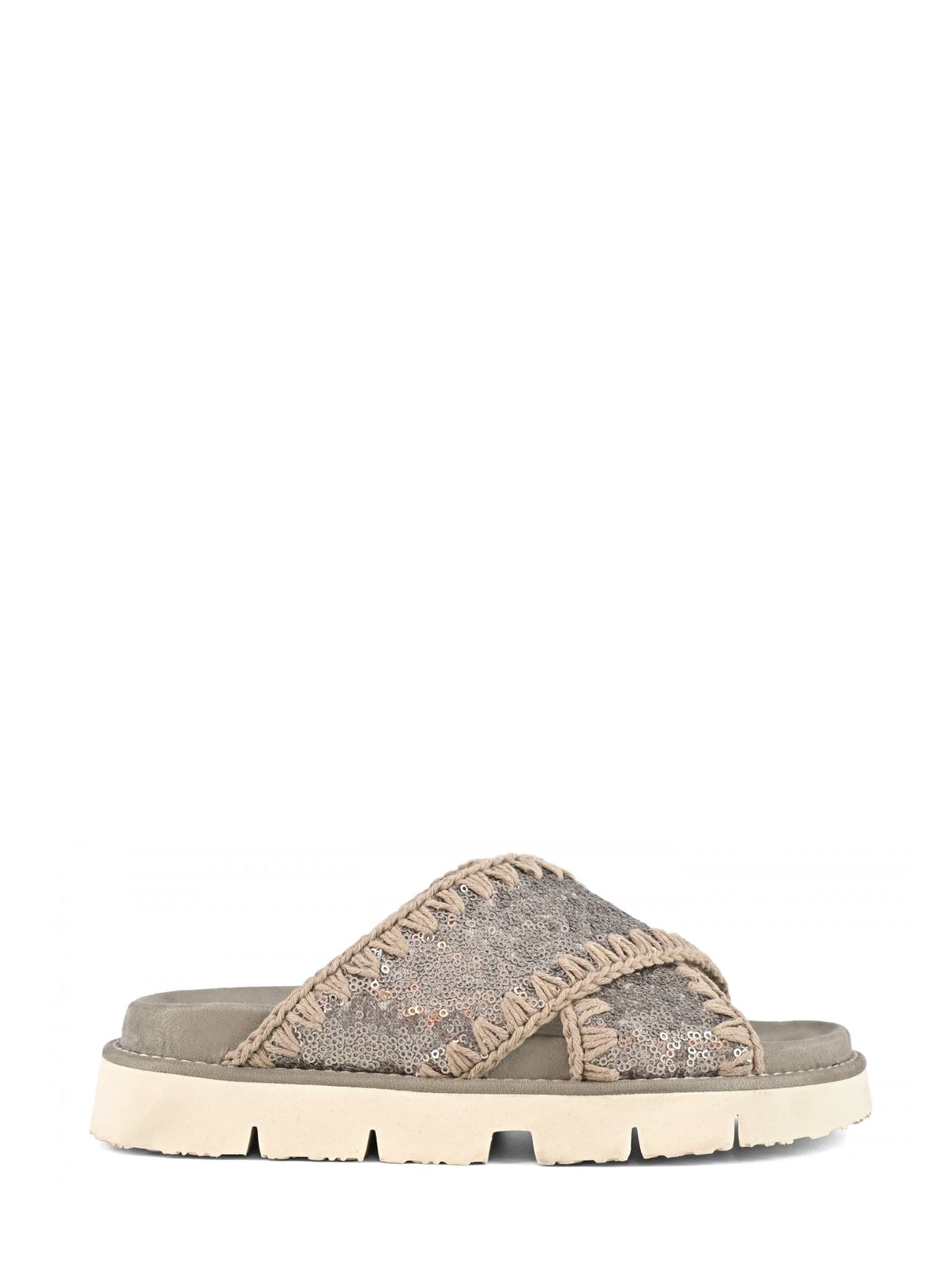 Criss-cross bio sandal microsequins