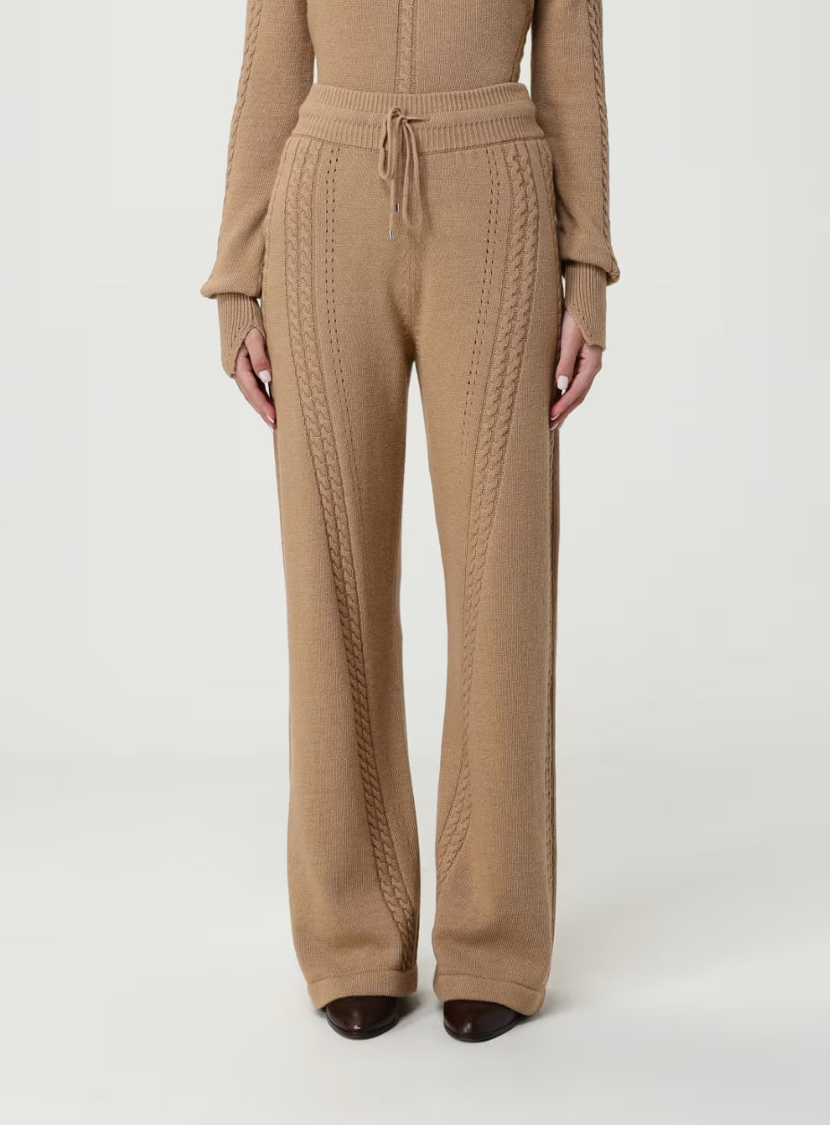 Pantalone cropped in misto lana e cashmere con motivo a treccia
