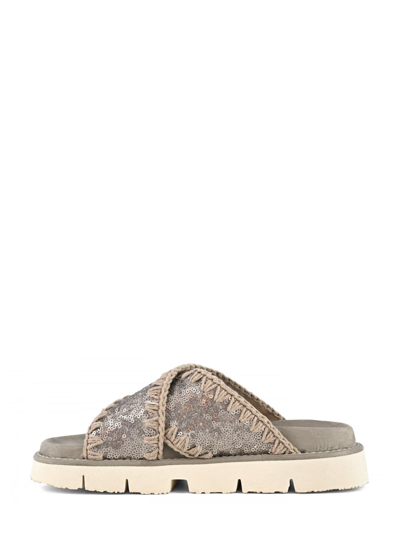 Criss-cross bio sandal microsequins