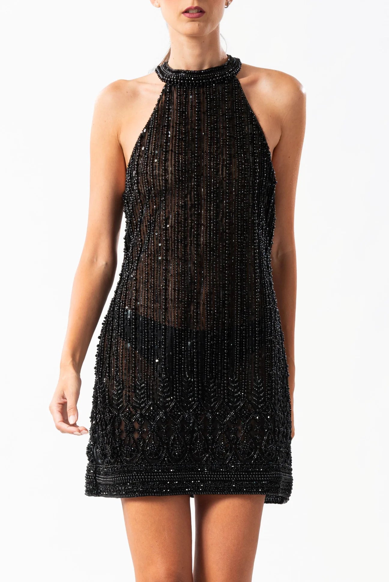 EMBROIDERY PEARL MINI DRESS