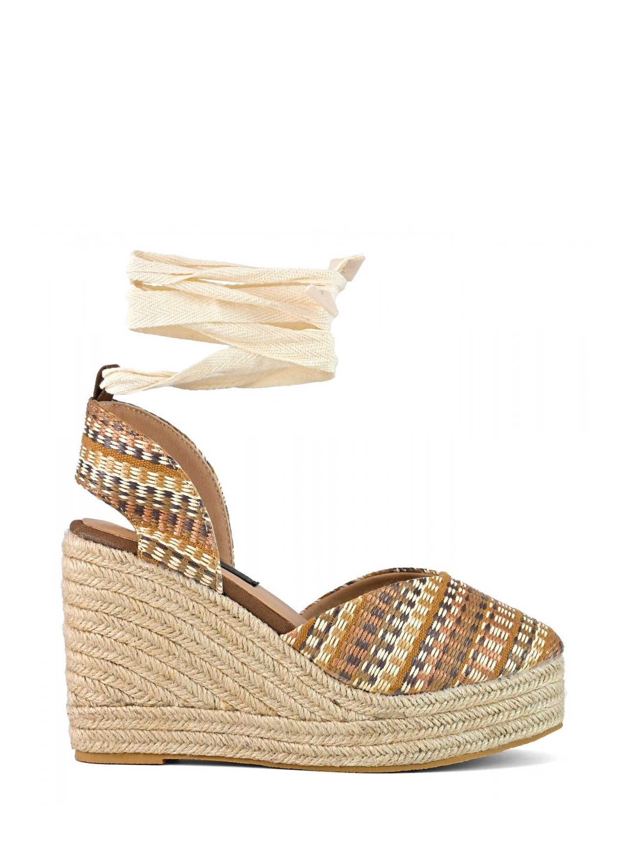 Sandali zeppa plateau in rafia multicolor