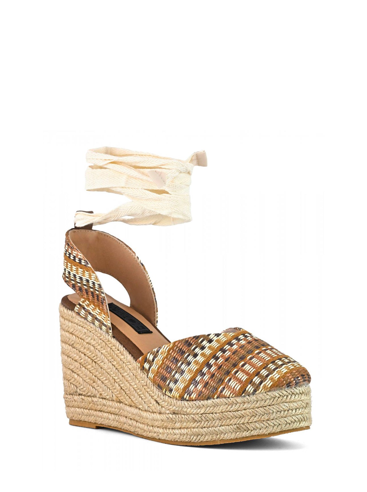 Sandali zeppa plateau in rafia multicolor