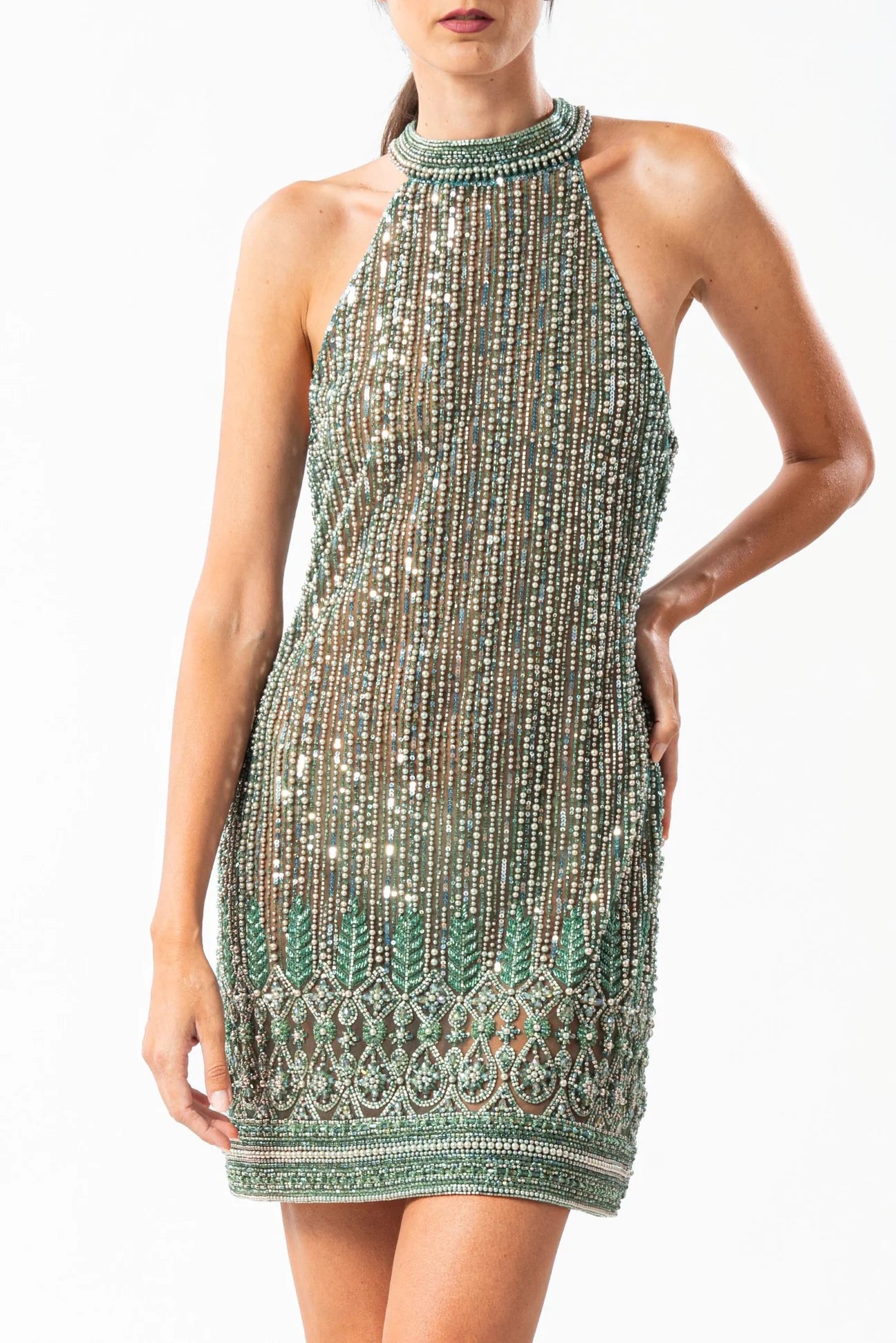 EMBROIDERY PEARL MINI DRESS