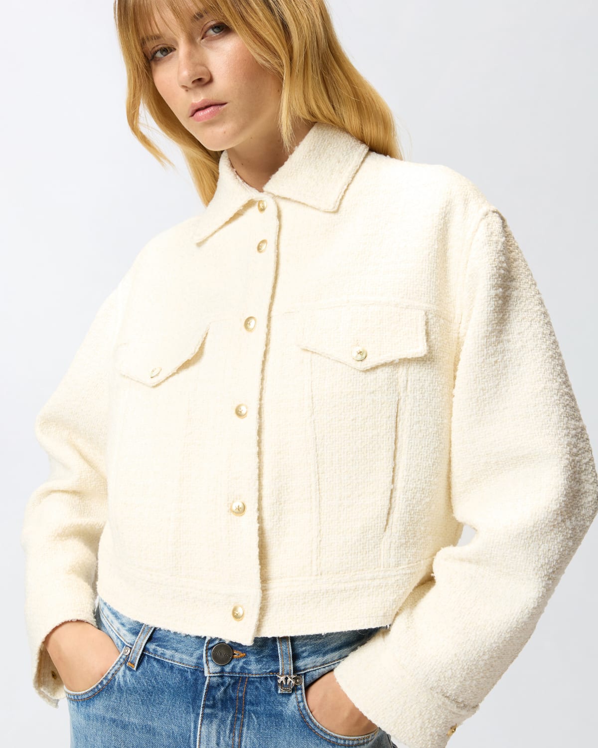 Giacca trucker in bouclé di cotone e lana